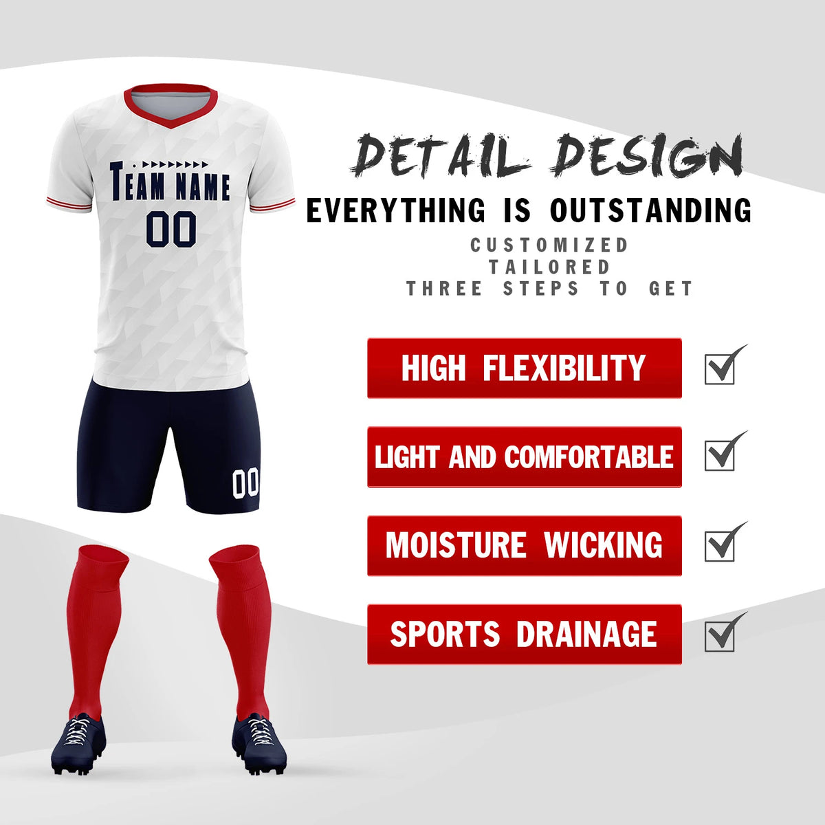 Custom White Red Training Uniform Soccer Sets Jersey
