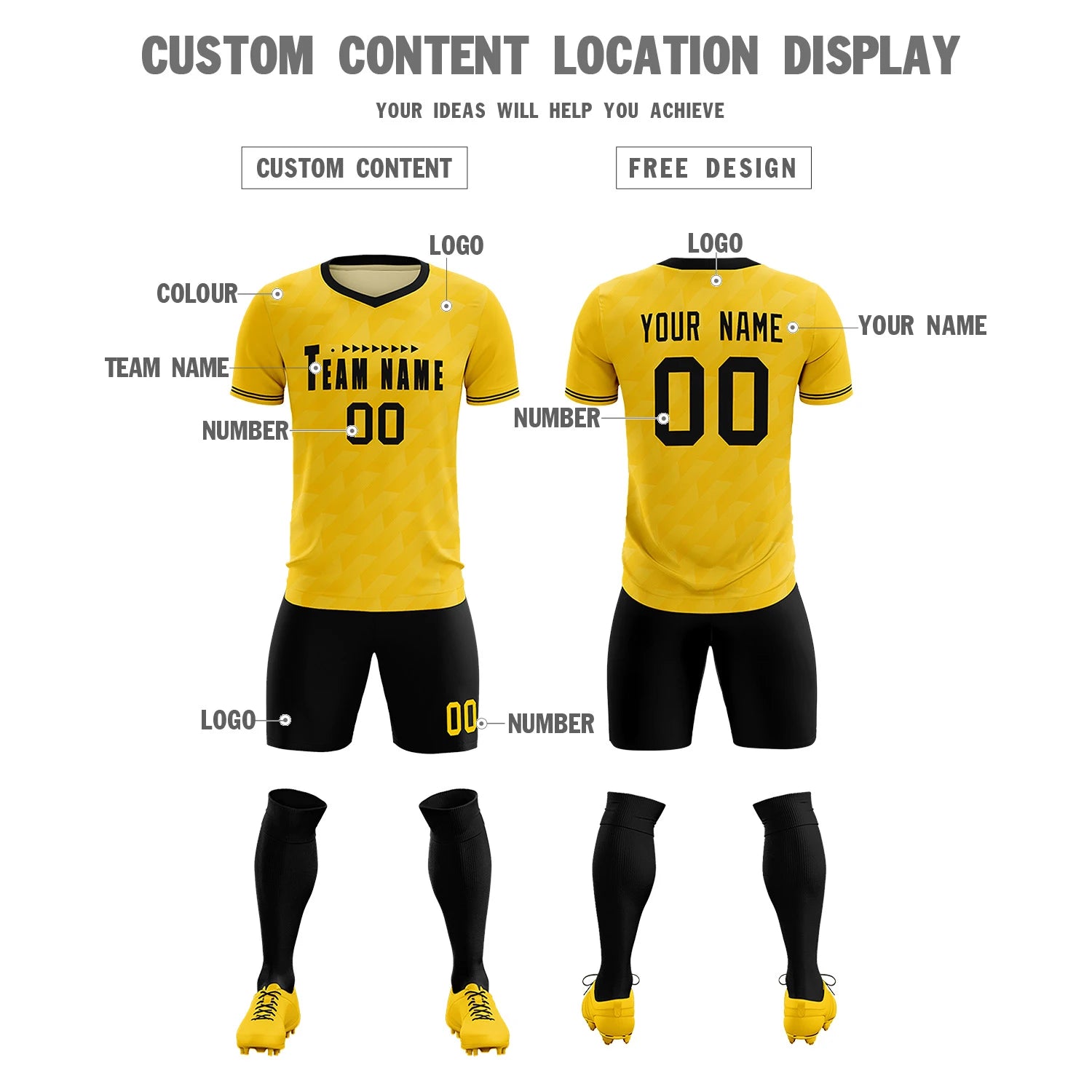 Custom Gold01 Black Training Uniform Soccer Sets Jersey