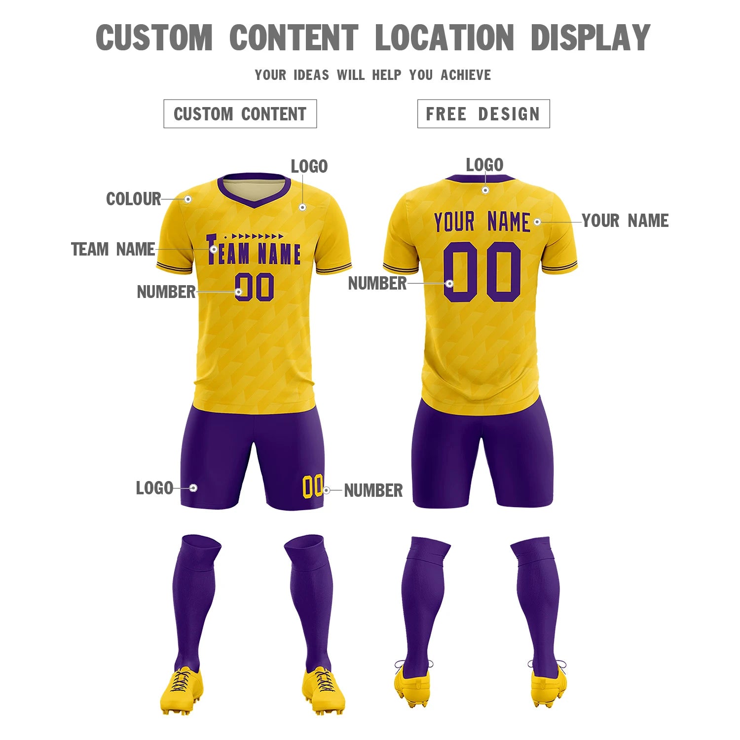 Custom Gold01 Purple Training Uniform Soccer Sets Jersey