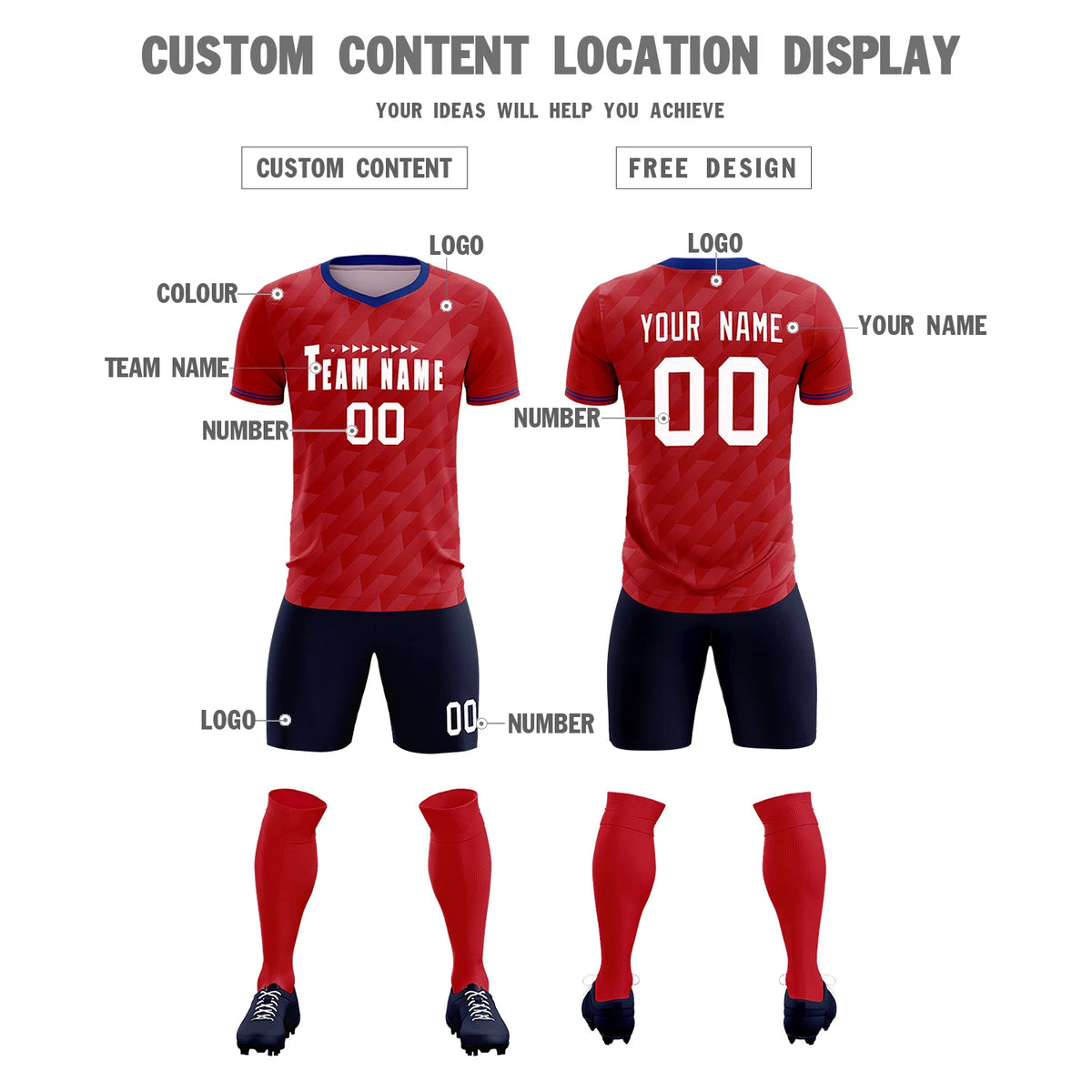 Custom Red Royal Blue Training Uniform Soccer Sets Jersey