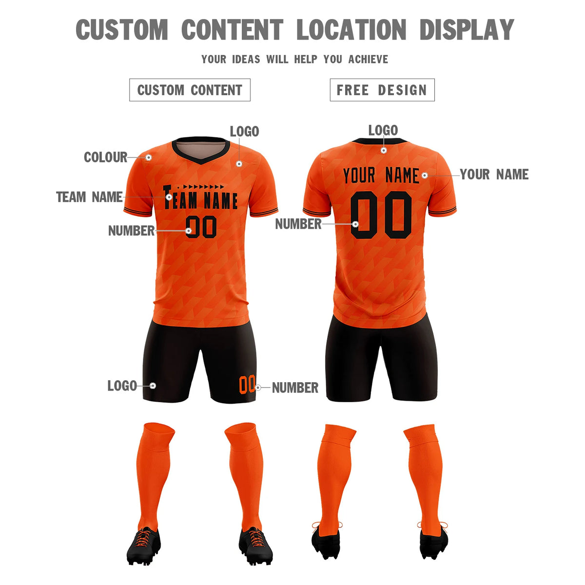 Custom Orange Black Training Uniform Soccer Sets Jersey