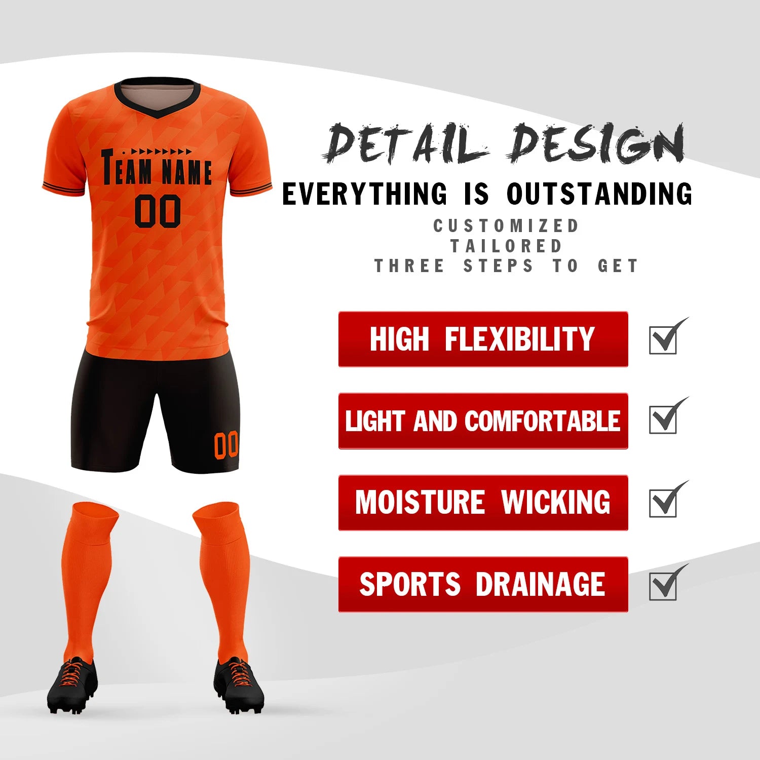 Custom Orange Black Training Uniform Soccer Sets Jersey