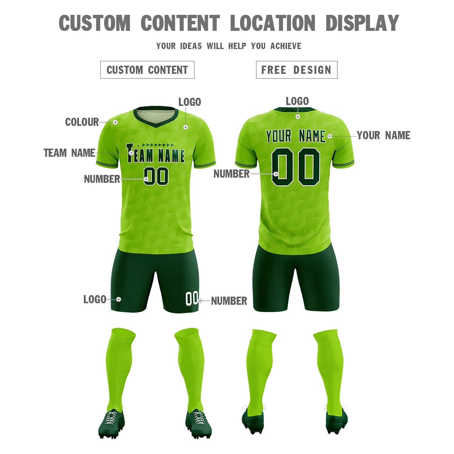 Custom Neon Green Green Training Uniform Soccer Sets Jersey