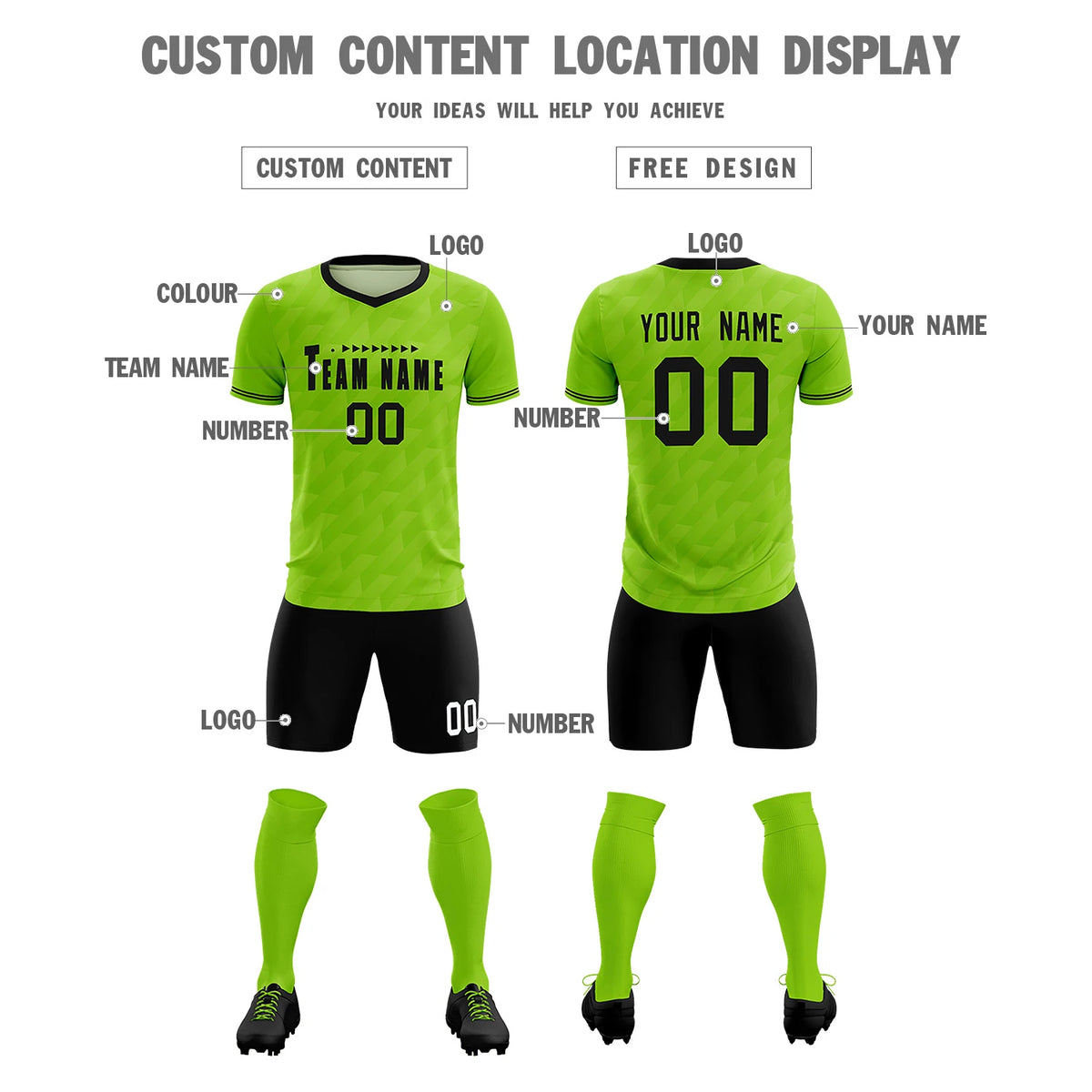 Custom Neon Green Black Training Uniform Soccer Sets Jersey