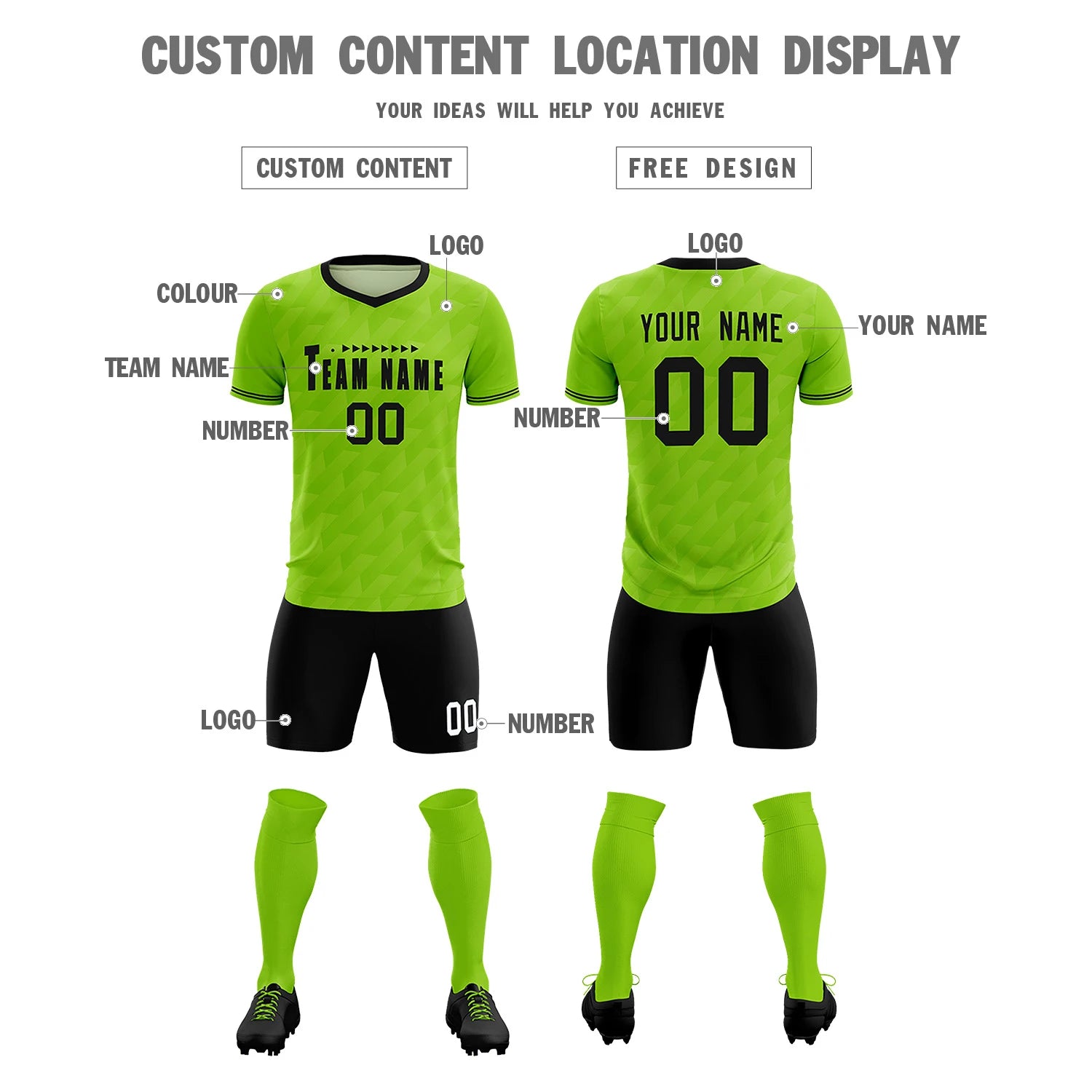 Custom Neon Green Black Training Uniform Soccer Sets Jersey