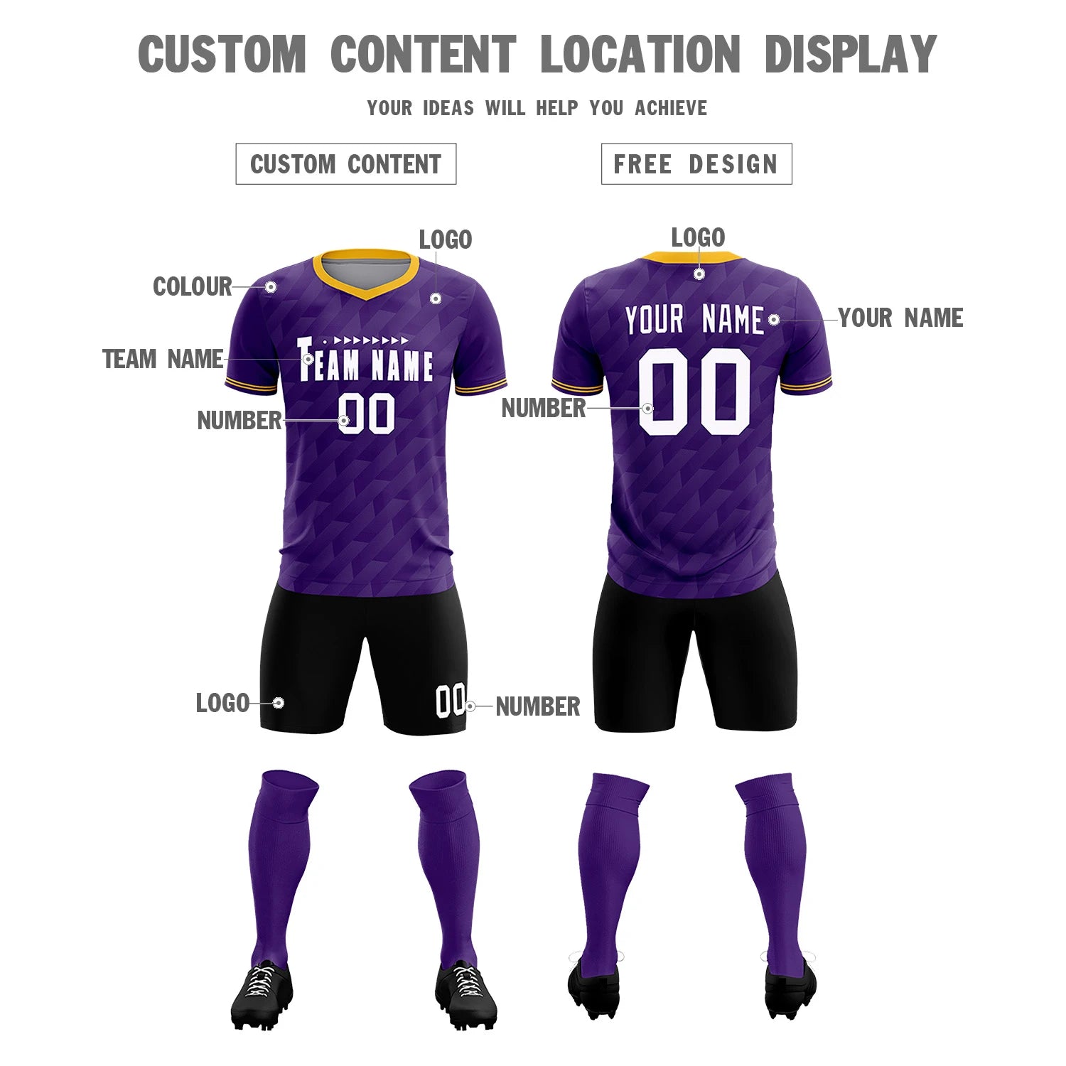 Custom Purple Gold01 Training Uniform Soccer Sets Jersey