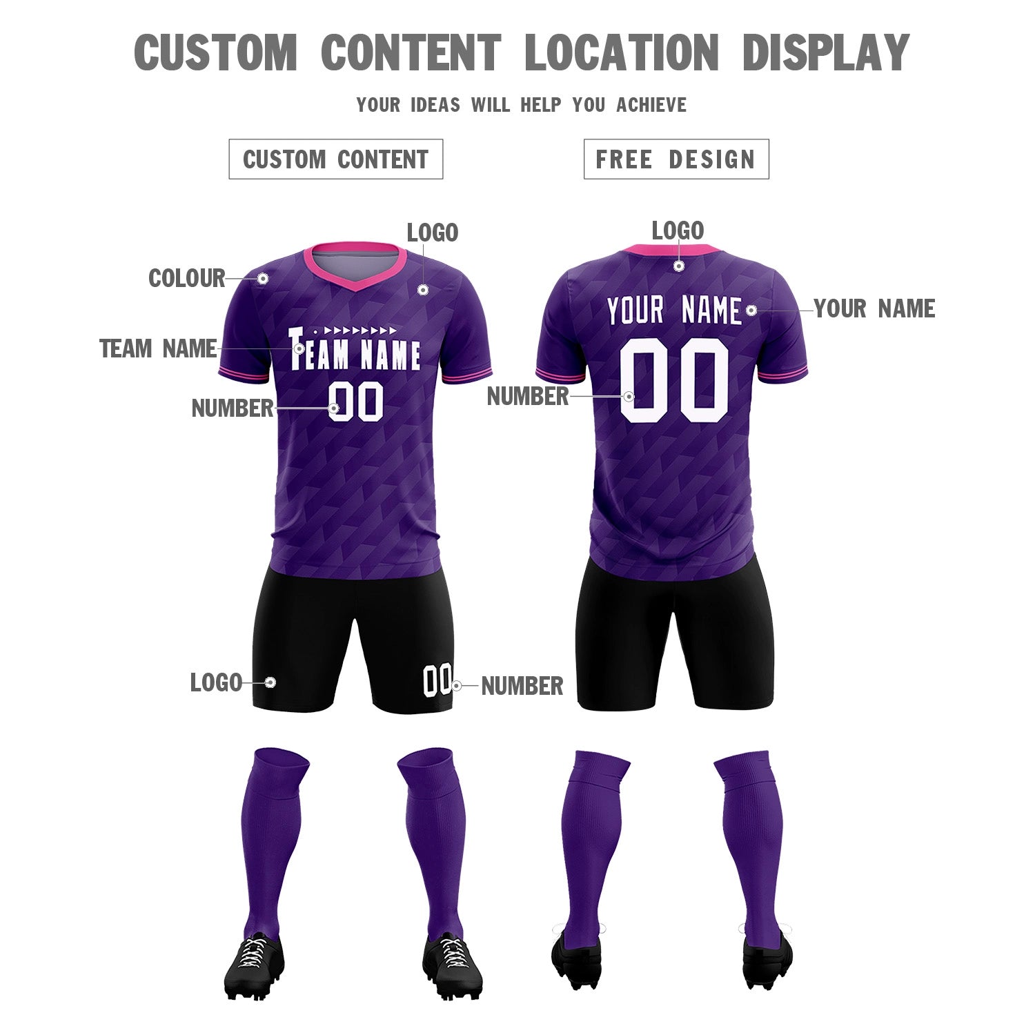 Custom Purple Pink Training Uniform Soccer Sets Jersey