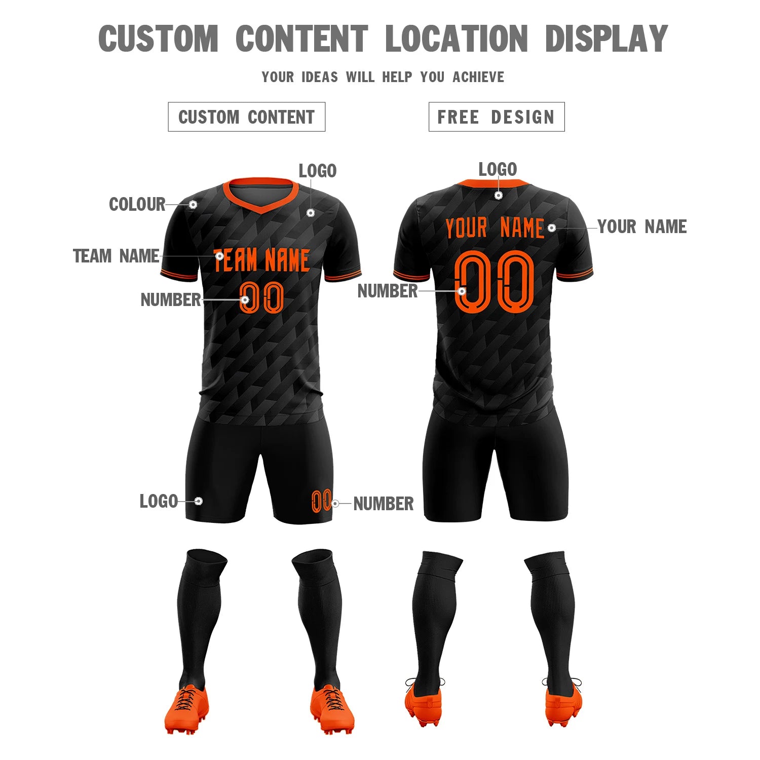 Custom Black Orange Training Uniform Soccer Sets Jersey
