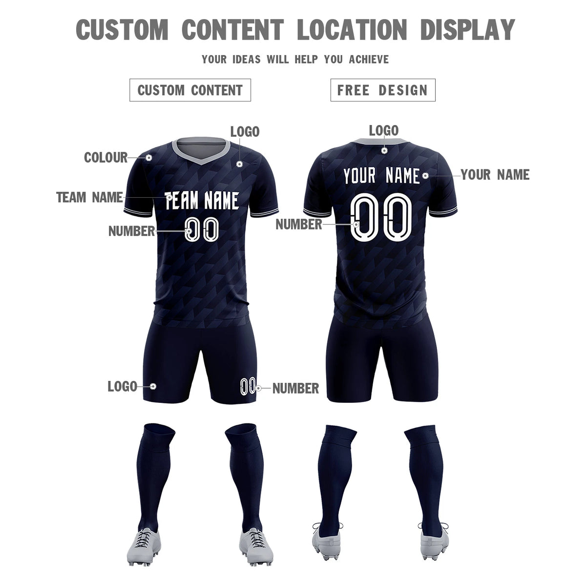 Custom Navy Gray Training Uniform Soccer Sets Jersey