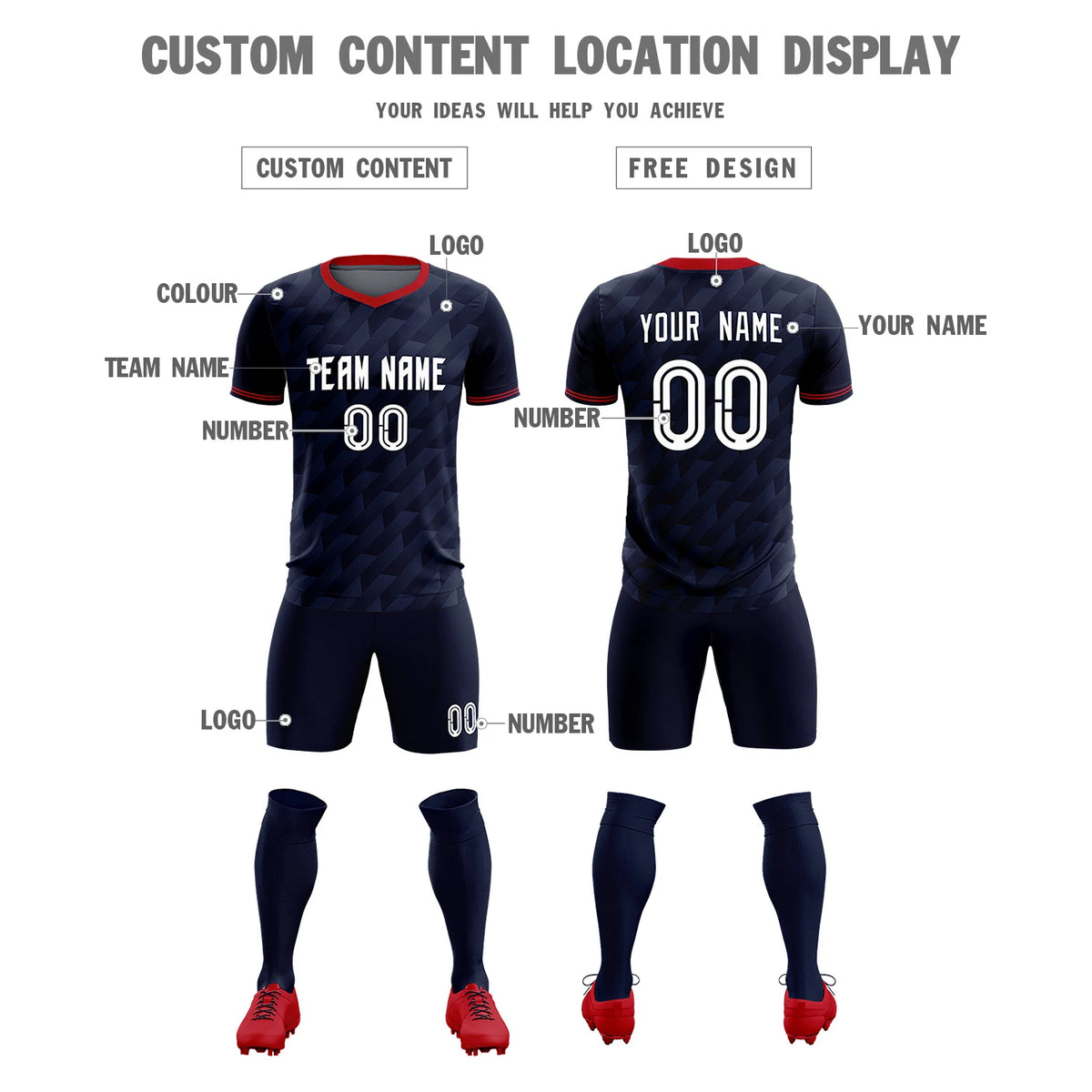 Custom Navy Red Training Uniform Soccer Sets Jersey