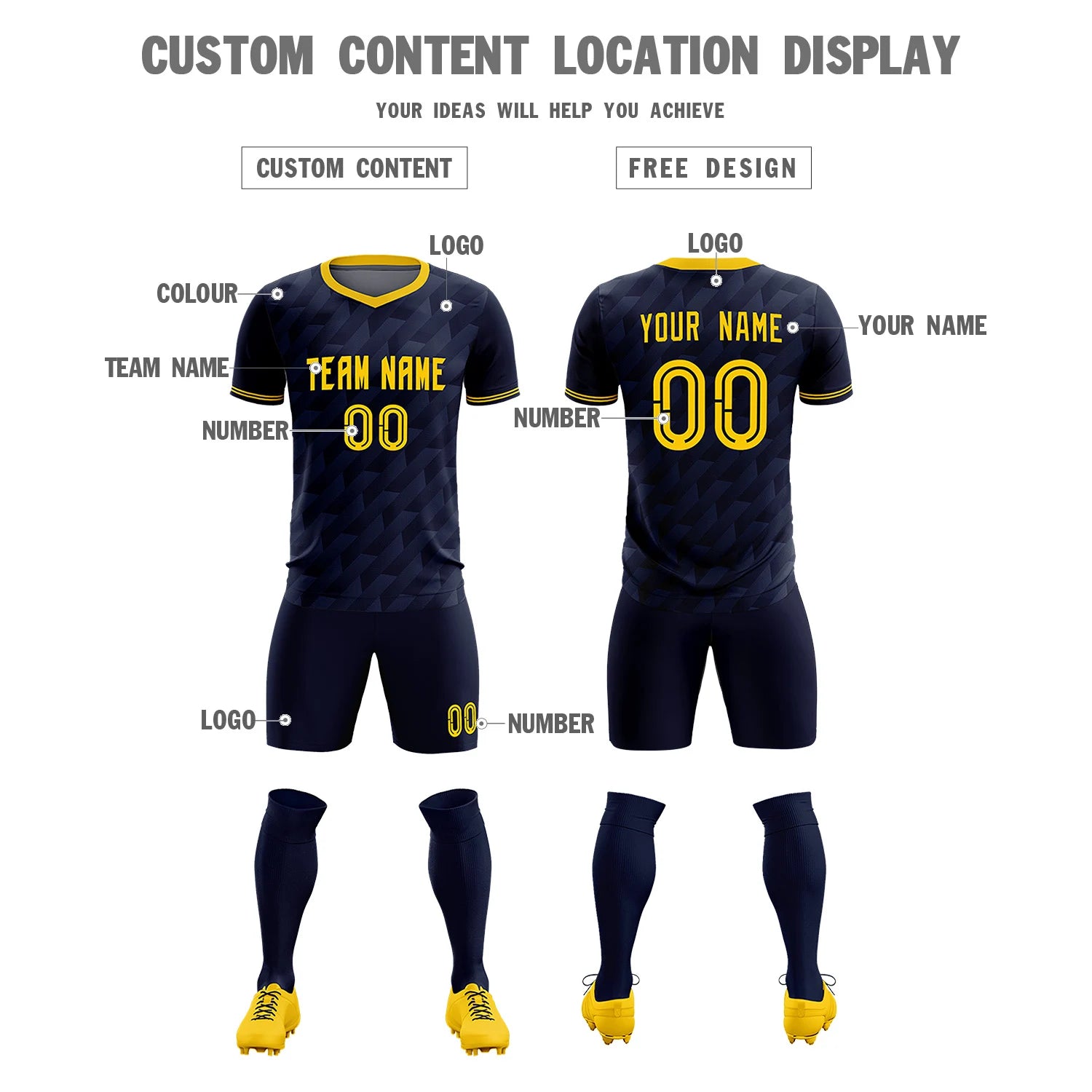 Custom Navy Gold01 Training Uniform Soccer Sets Jersey