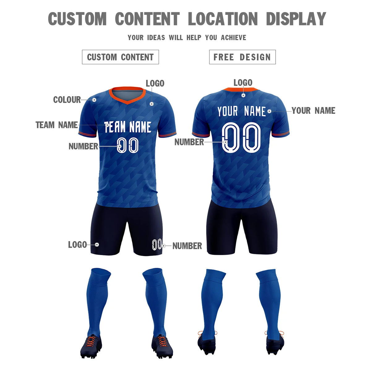 Custom Royal Blue Orange Training Uniform Soccer Sets Jersey