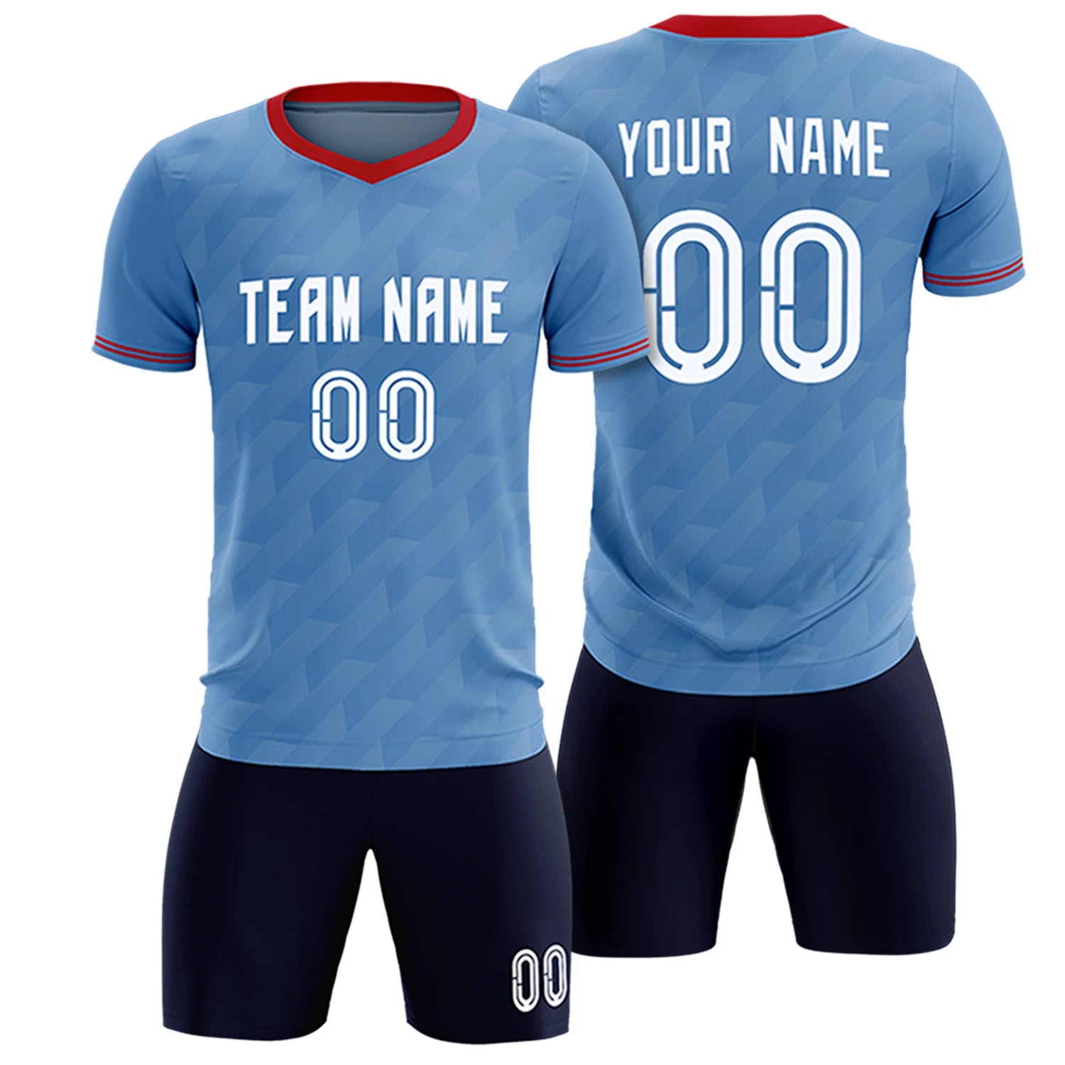 Custom Light Blue Red Training Uniform Soccer Sets Jersey