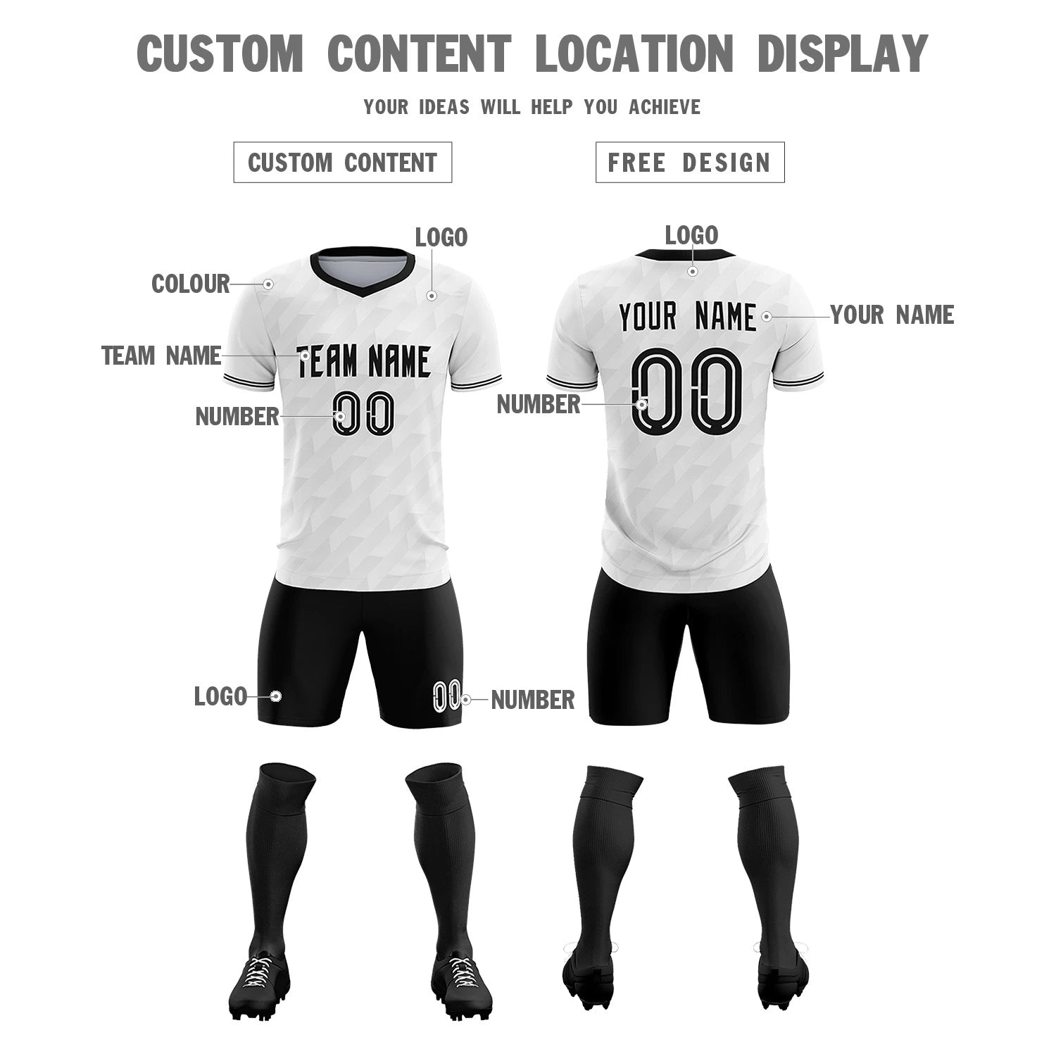 Custom White Black Training Uniform Soccer Sets Jersey