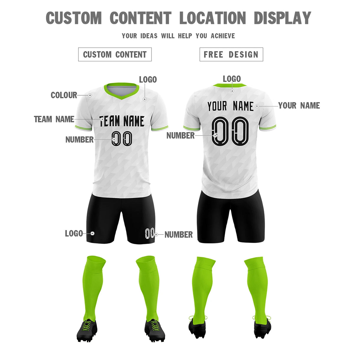 Custom White Neon Green Training Uniform Soccer Sets Jersey
