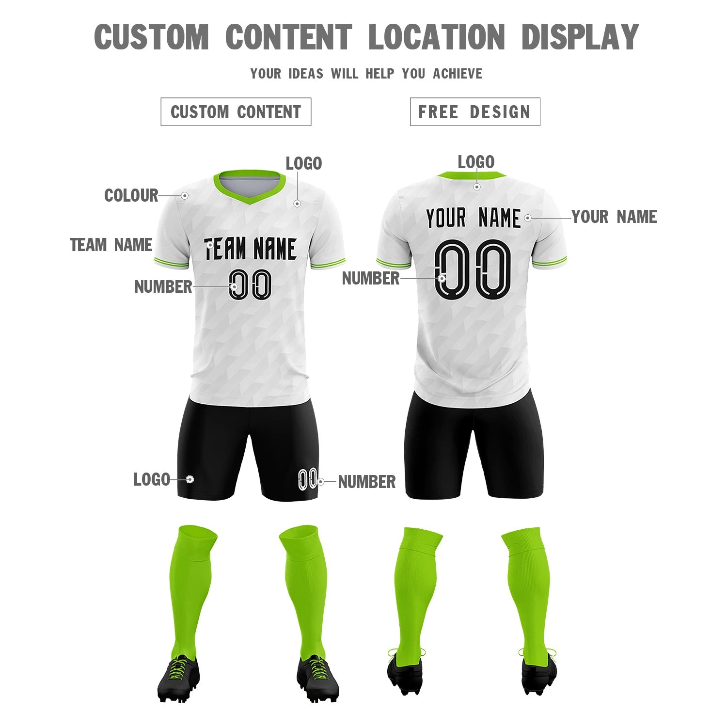 Custom White Neon Green Training Uniform Soccer Sets Jersey
