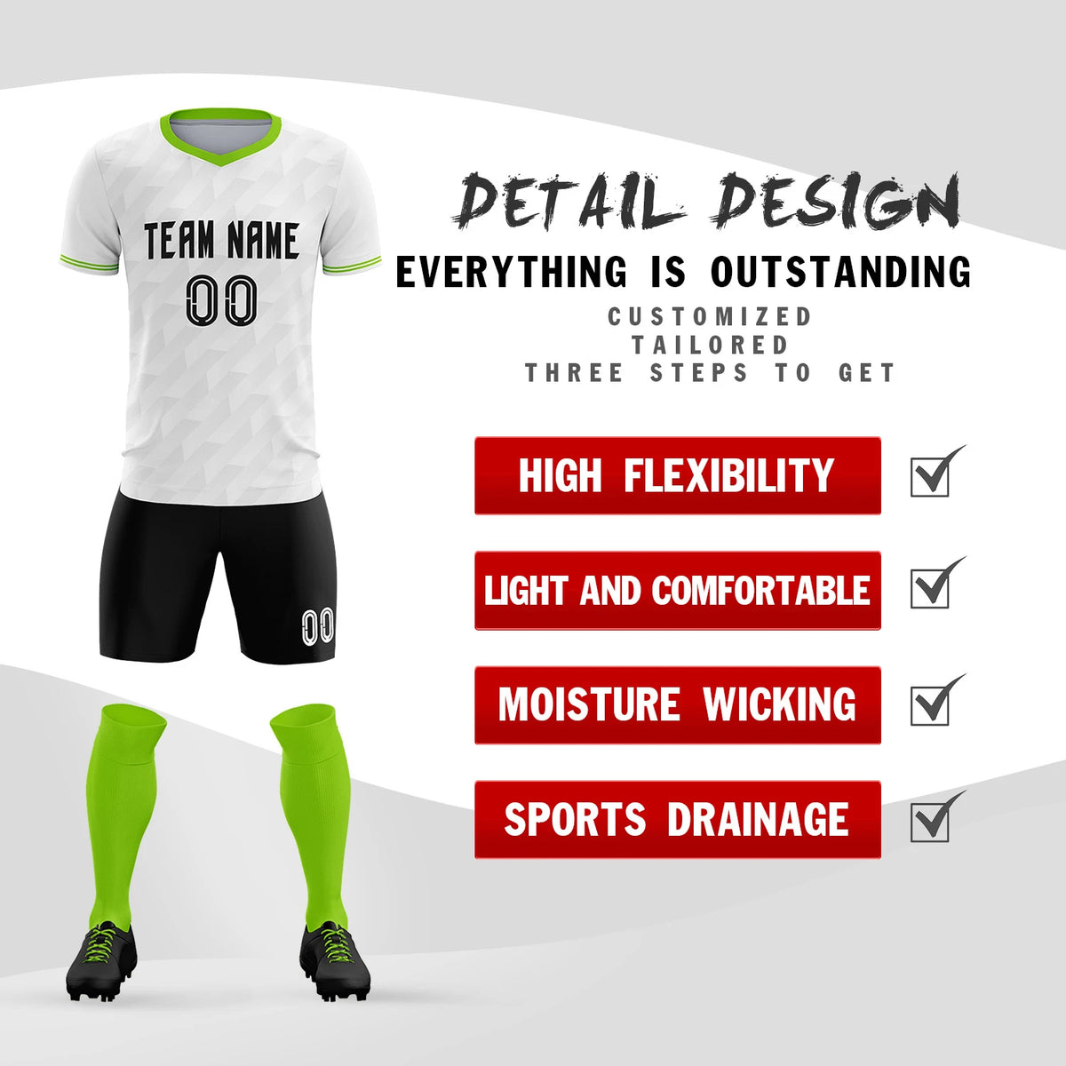 Custom White Neon Green Training Uniform Soccer Sets Jersey
