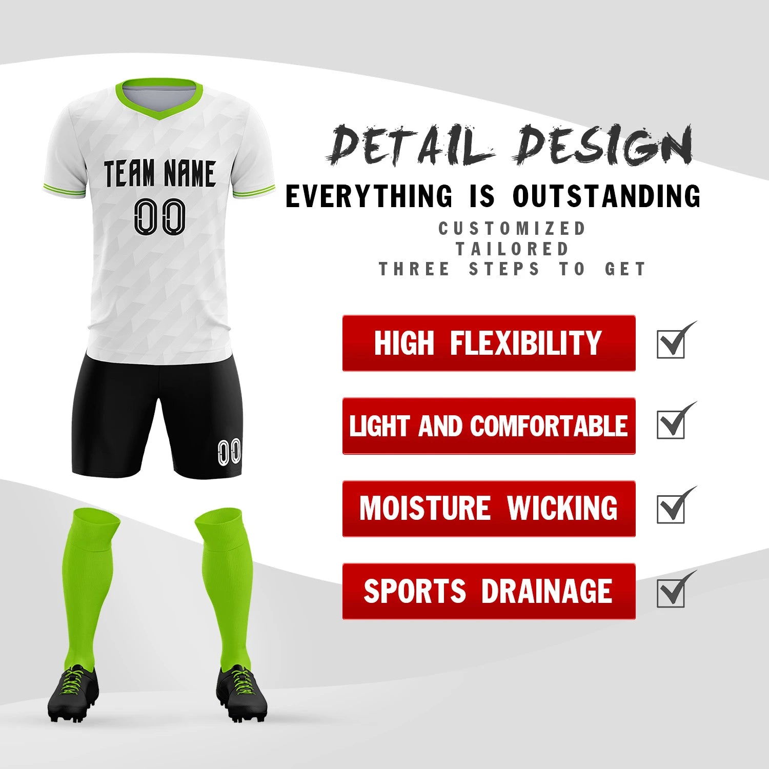 Custom White Neon Green Training Uniform Soccer Sets Jersey