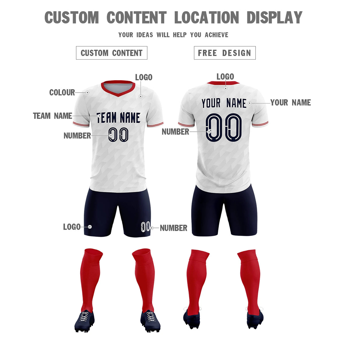 Custom White Red Training Uniform Soccer Sets Jersey