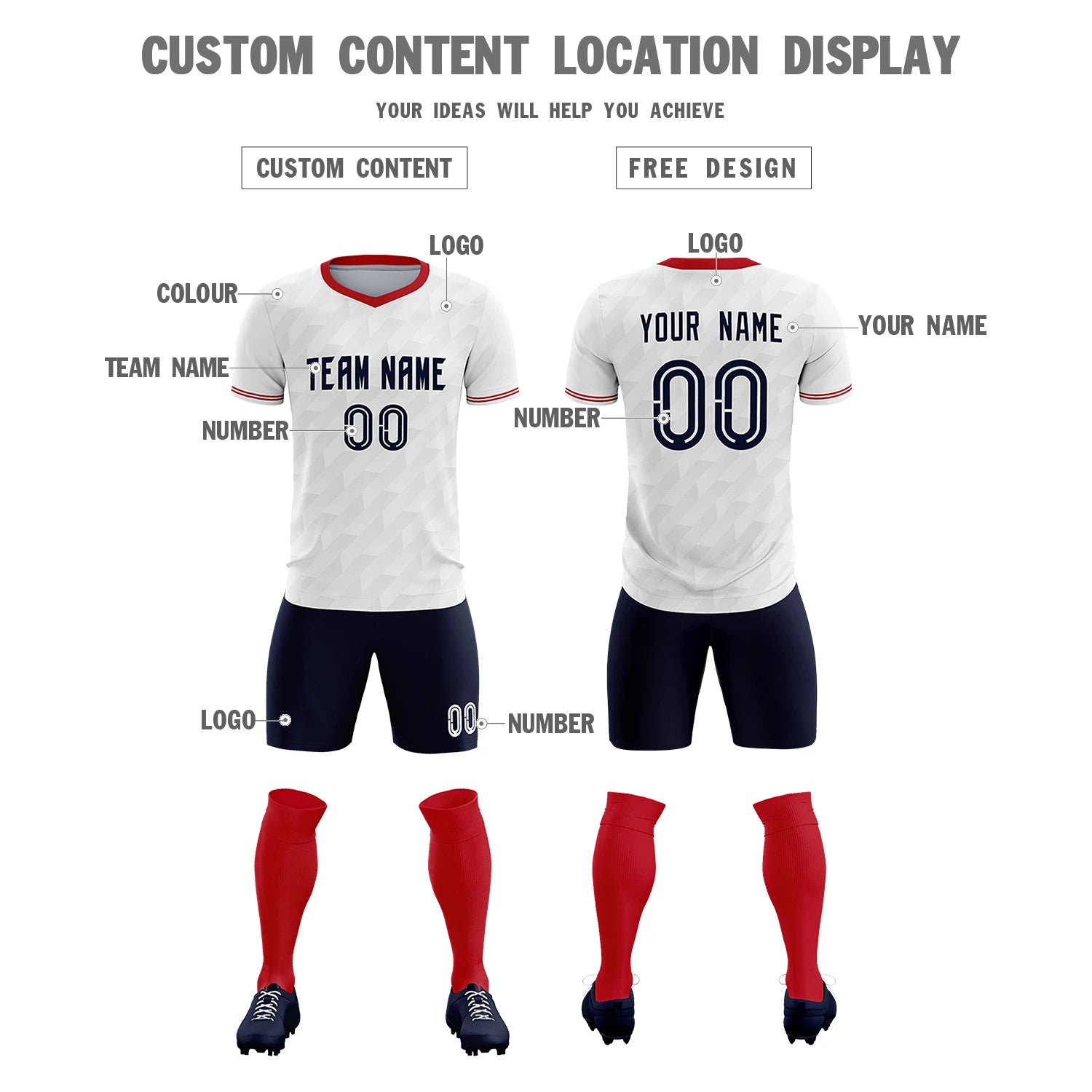 Custom White Red Training Uniform Soccer Sets Jersey