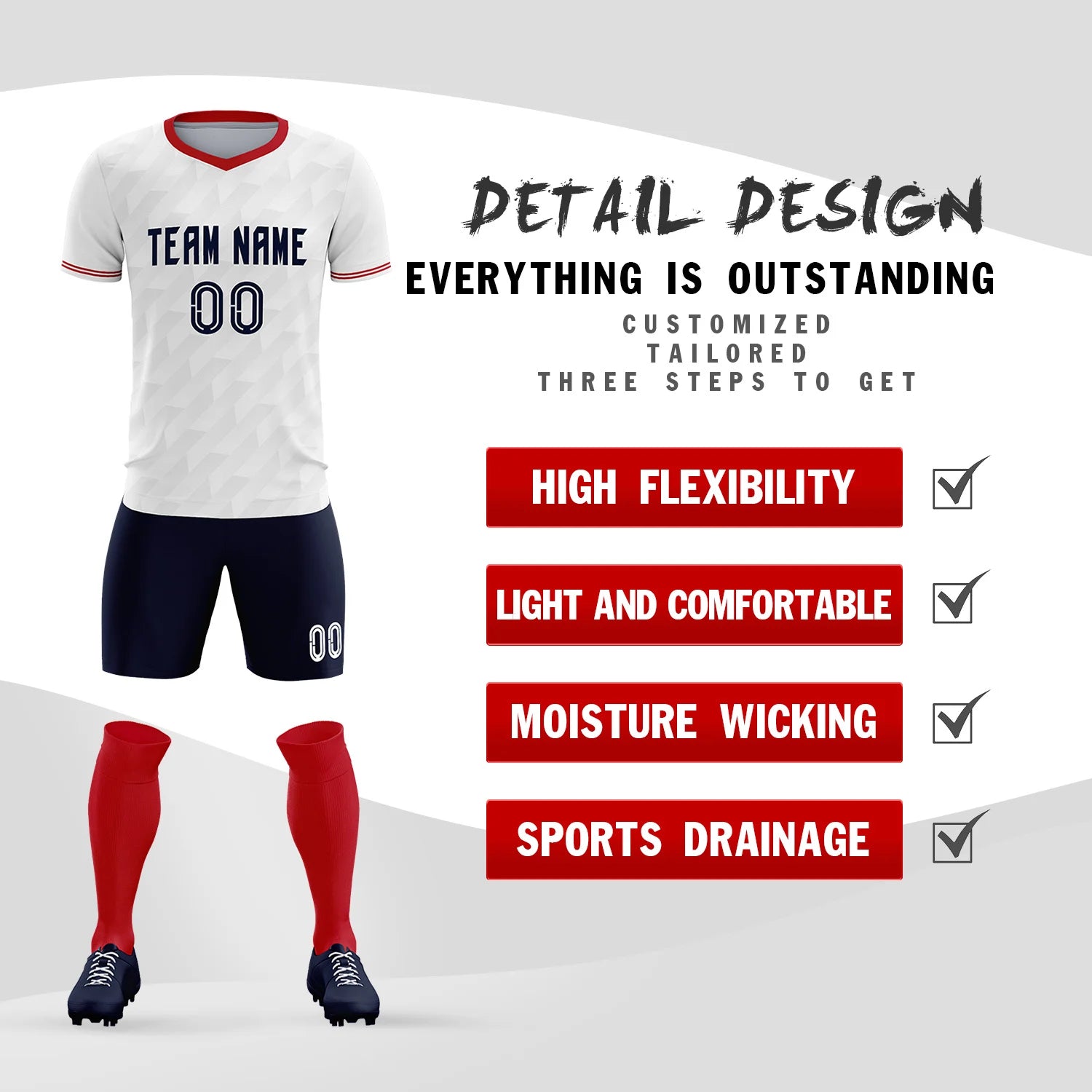Custom White Red Training Uniform Soccer Sets Jersey