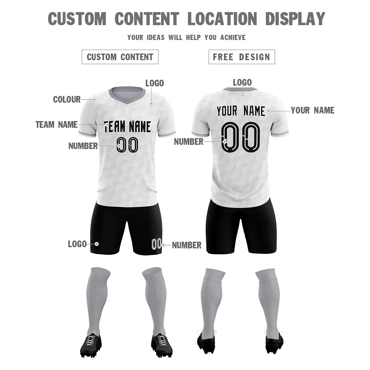 Custom White Gray Training Uniform Soccer Sets Jersey