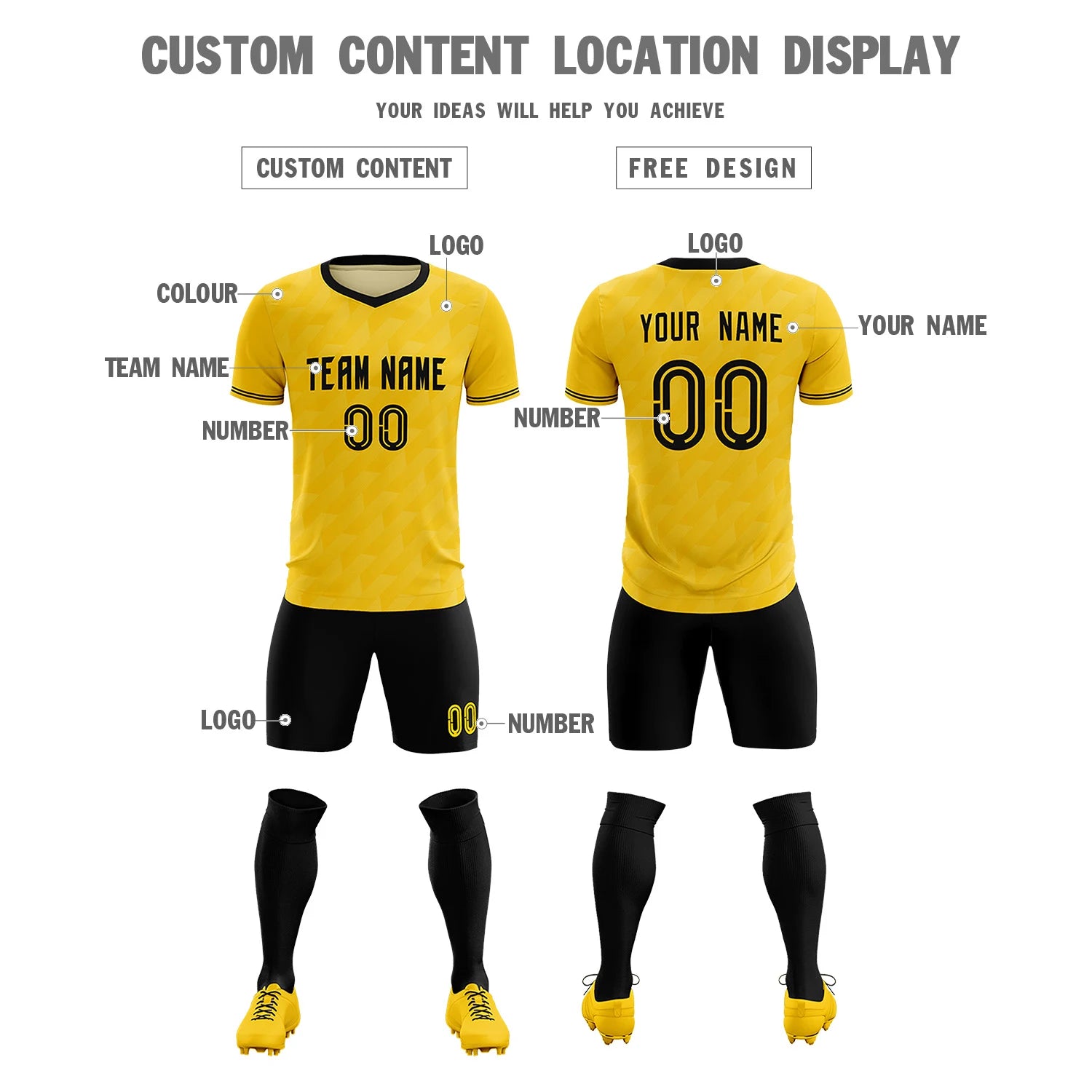 Custom Gold01 Black Training Uniform Soccer Sets Jersey