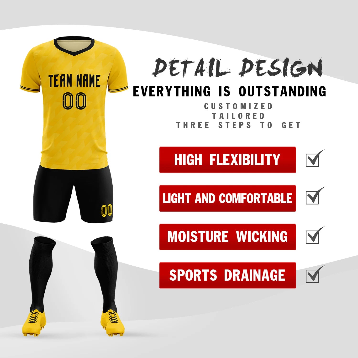 Custom Gold01 Black Training Uniform Soccer Sets Jersey