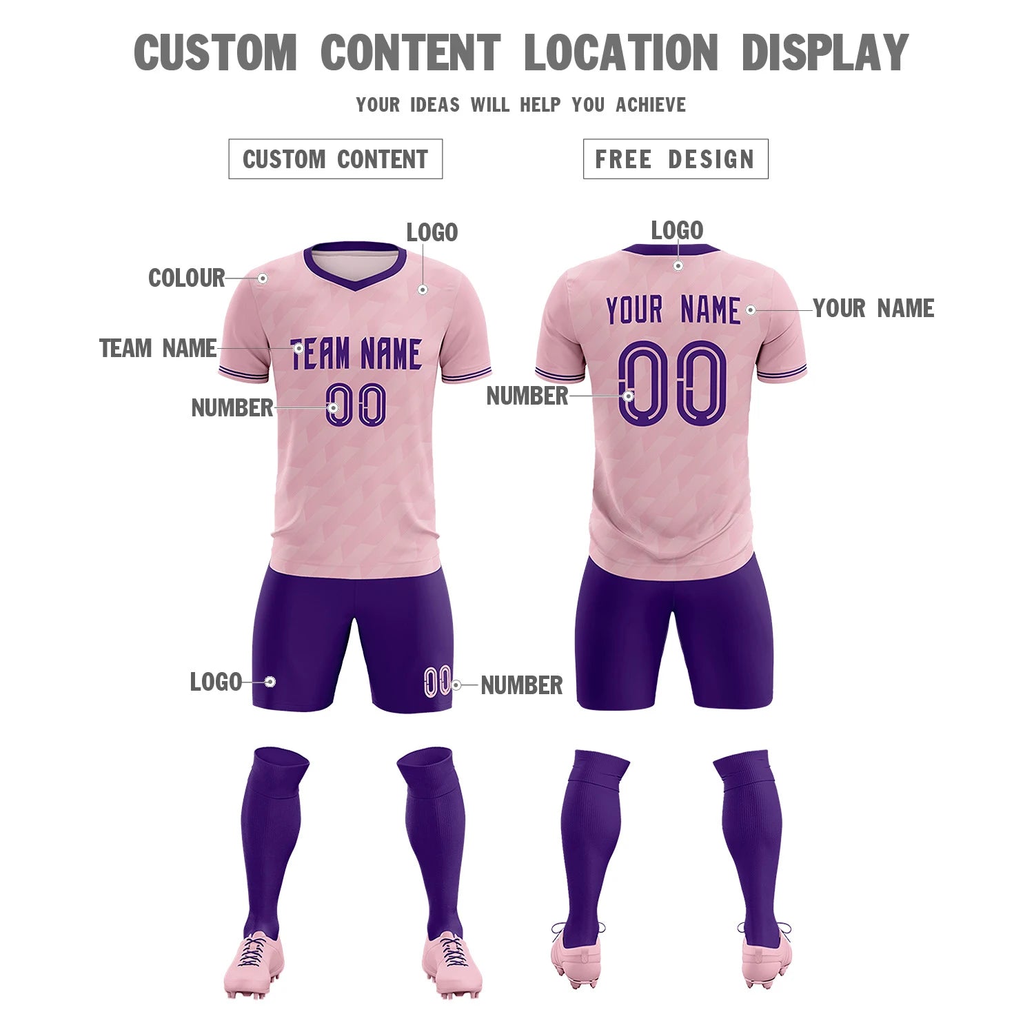 Custom Light Pink Purple Training Uniform Soccer Sets Jersey