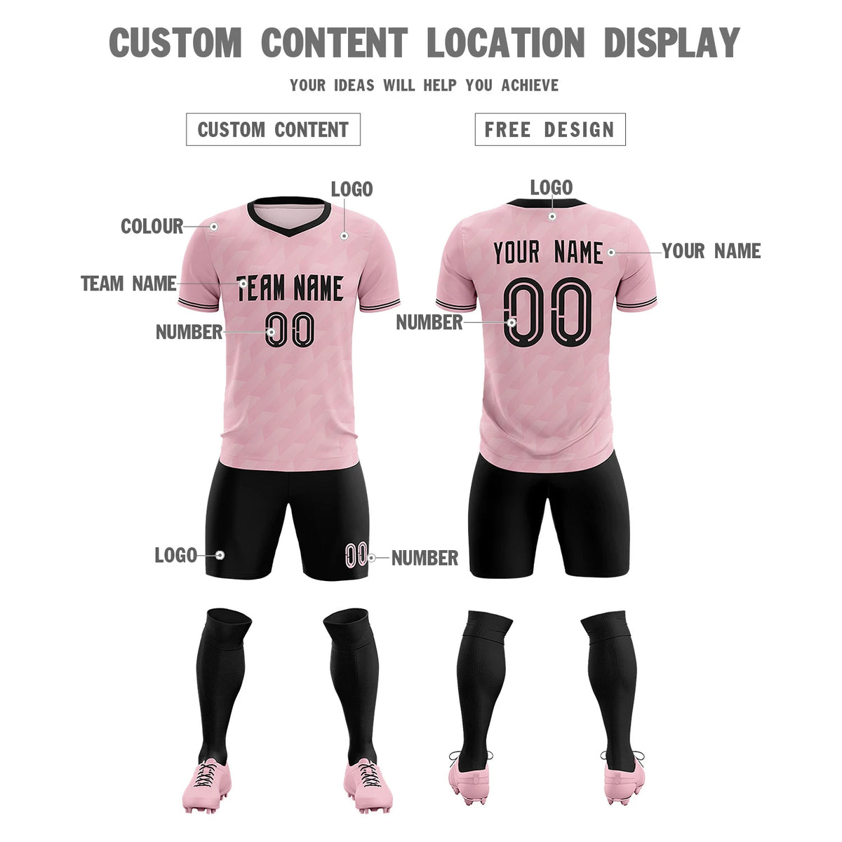 Custom Light Pink Black Training Uniform Soccer Sets Jersey