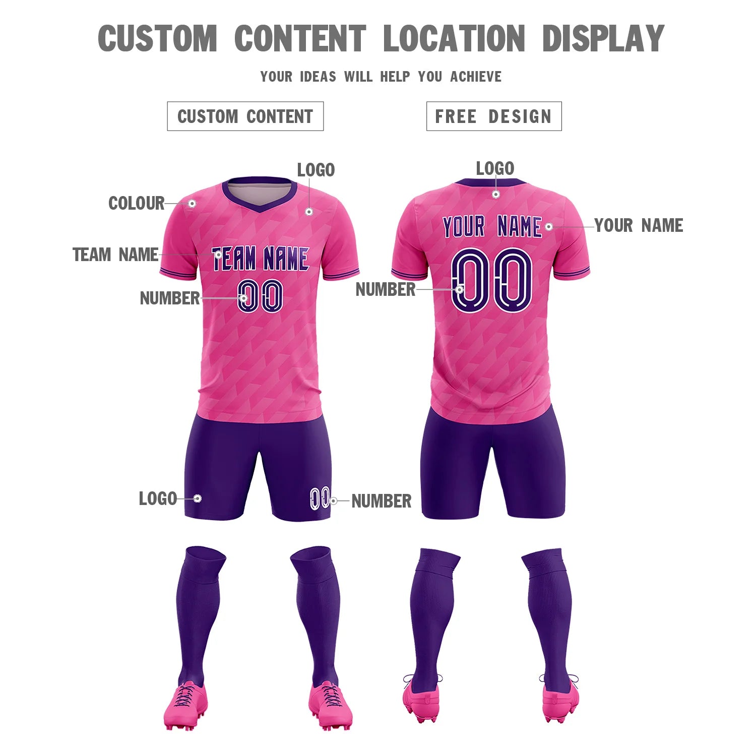 Custom Pink Purple Training Uniform Soccer Sets Jersey