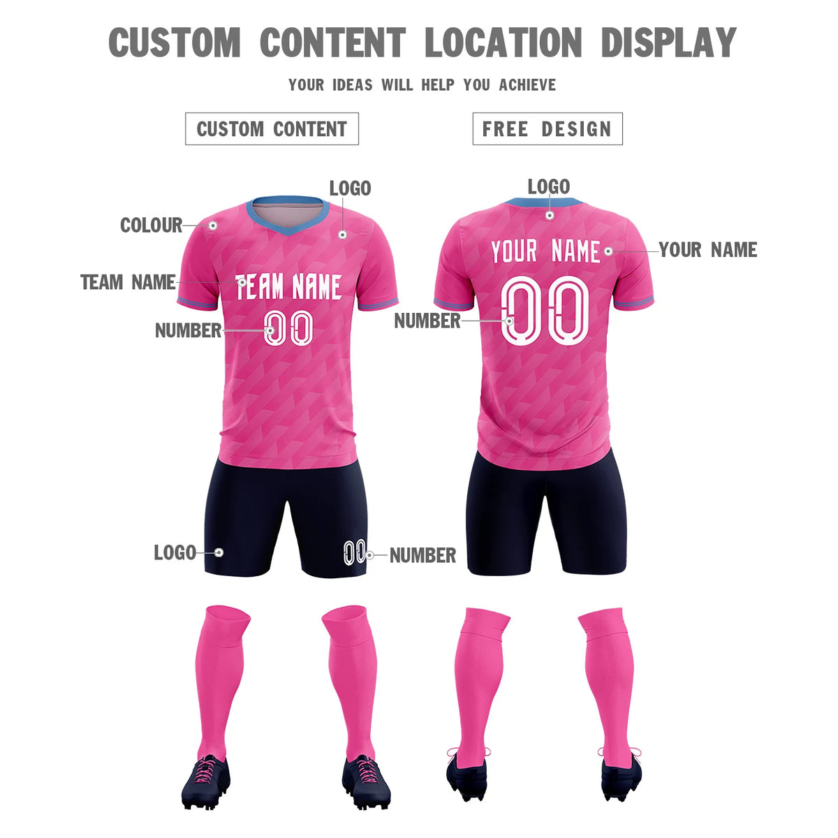 Custom Pink Light Blue Training Uniform Soccer Sets Jersey