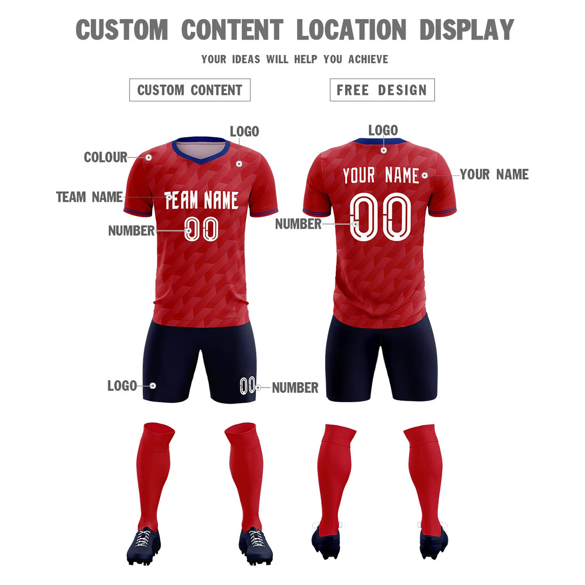 Custom Red Royal Blue Training Uniform Soccer Sets Jersey