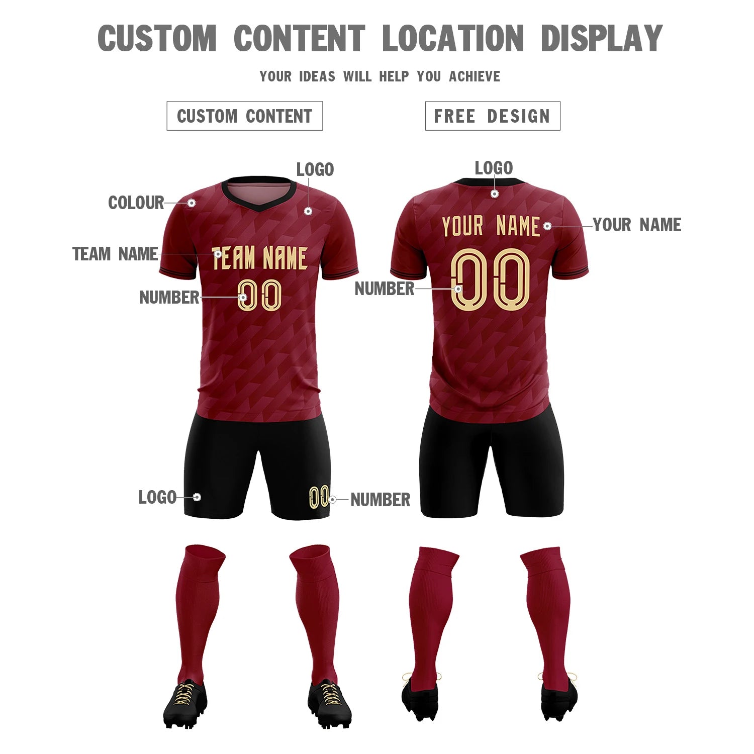 Custom Crimson Black Training Uniform Soccer Sets Jersey