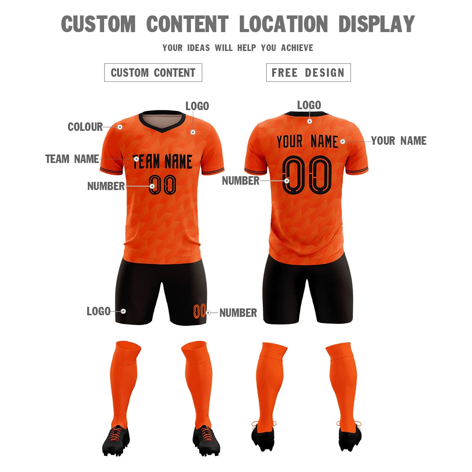 Custom Orange Black Training Uniform Soccer Sets Jersey