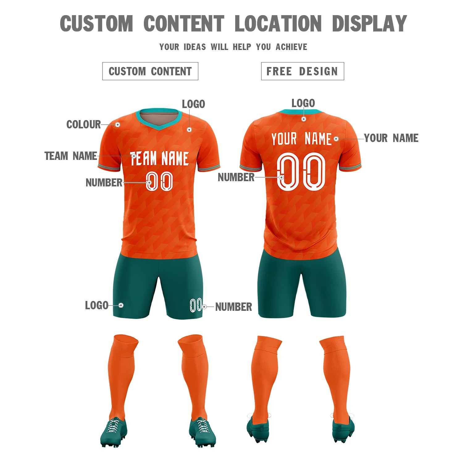 Custom Orange Bright Green Training Uniform Soccer Sets Jersey