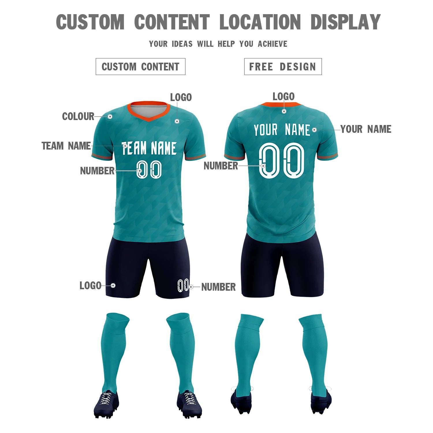 Custom Aqua Orange Training Uniform Soccer Sets Jersey