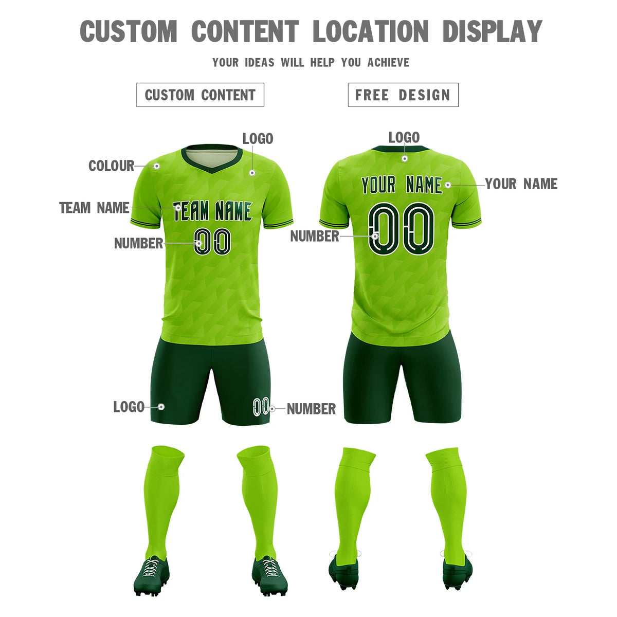 Custom Neon Green Green Training Uniform Soccer Sets Jersey