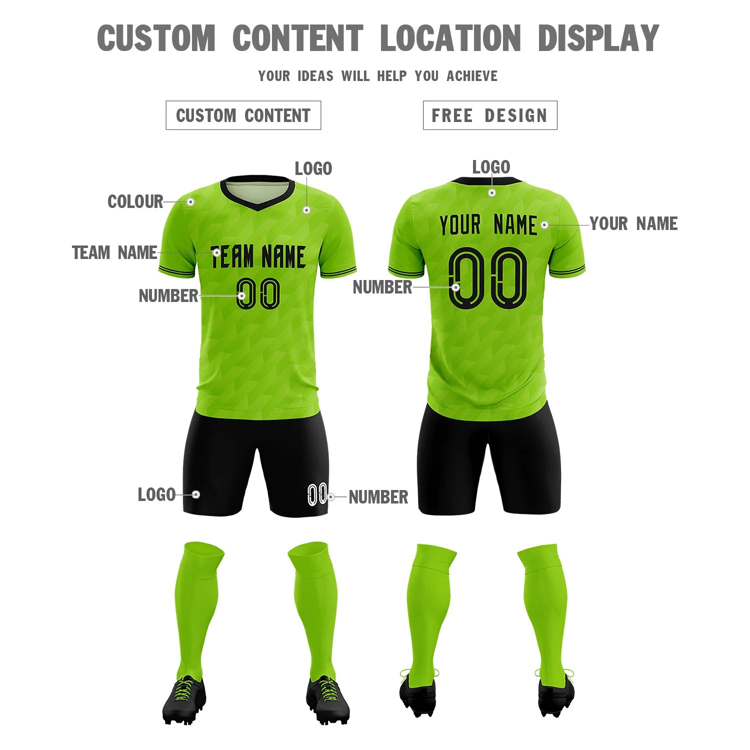 Custom Neon Green Black Training Uniform Soccer Sets Jersey