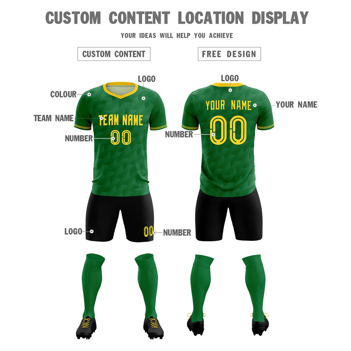 Custom Kelly Green Black Training Uniform Soccer Sets Jersey