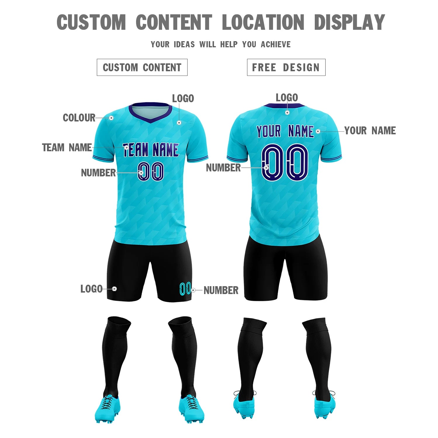 Custom Sky Blue Purple Training Uniform Soccer Sets Jersey