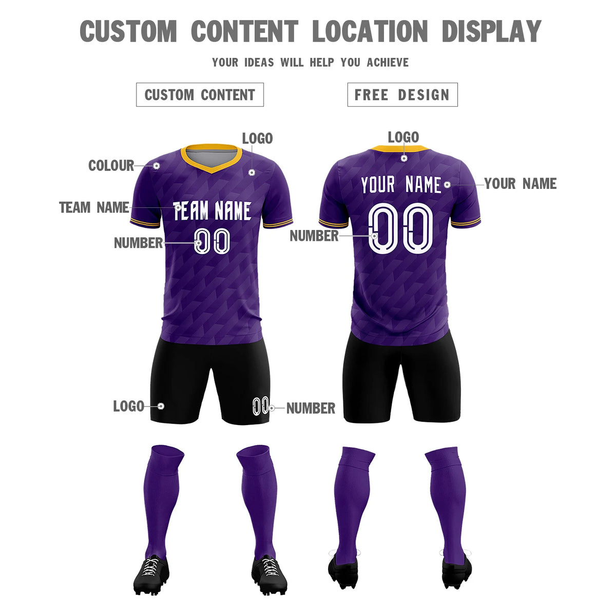 Custom Purple Gold01 Training Uniform Soccer Sets Jersey