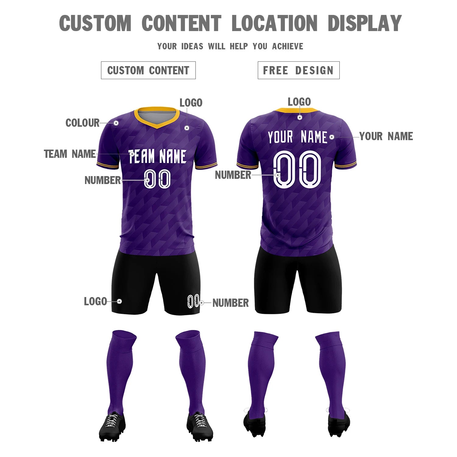 Custom Purple Gold01 Training Uniform Soccer Sets Jersey