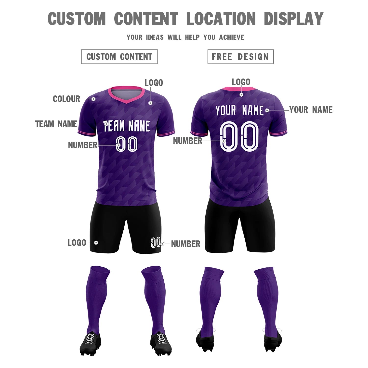 Custom Purple Pink Training Uniform Soccer Sets Jersey