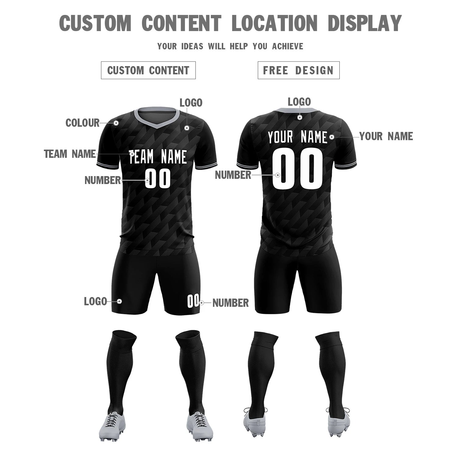 Custom Black White Training Uniform Soccer Sets Jersey