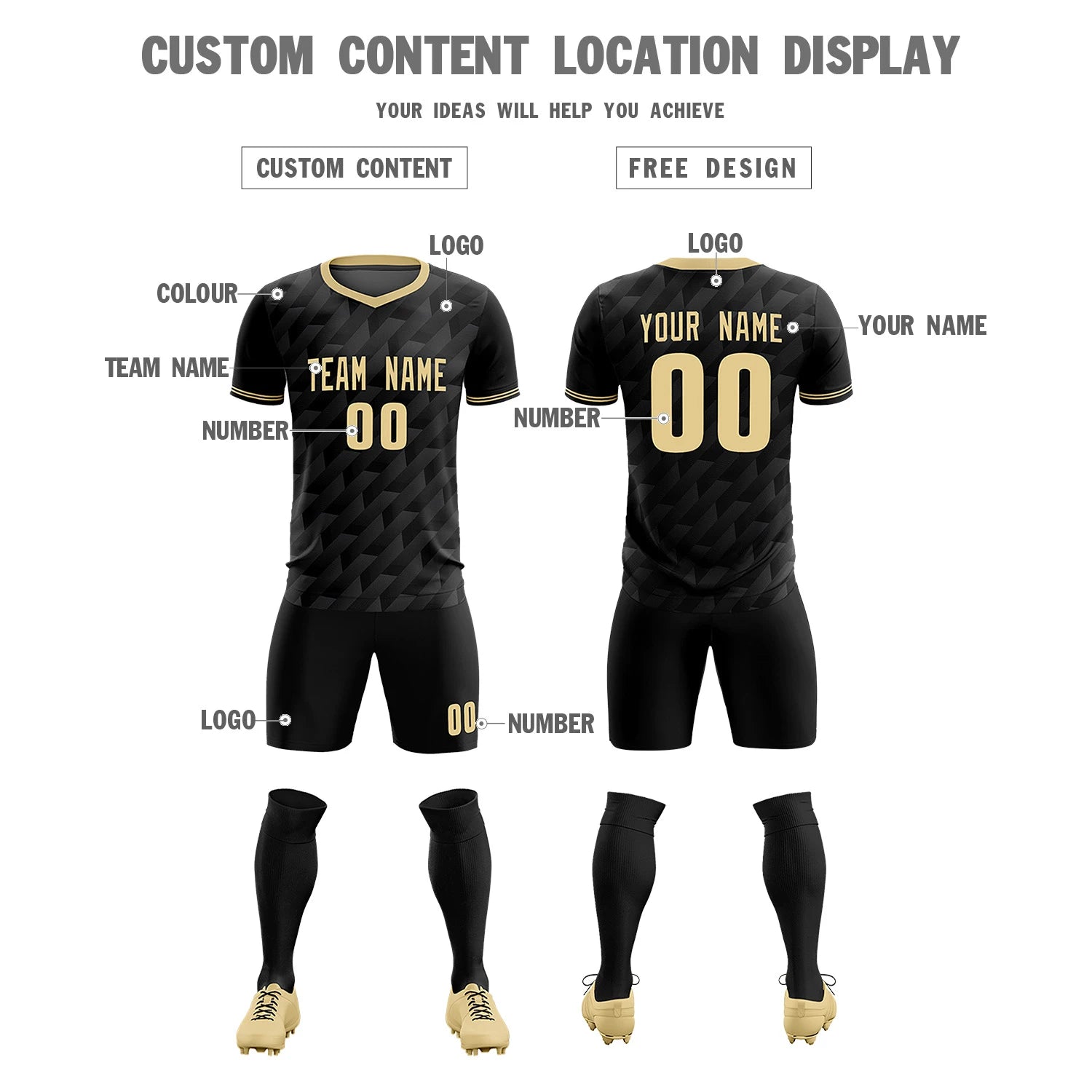 Custom Black Khaki Training Uniform Soccer Sets Jersey