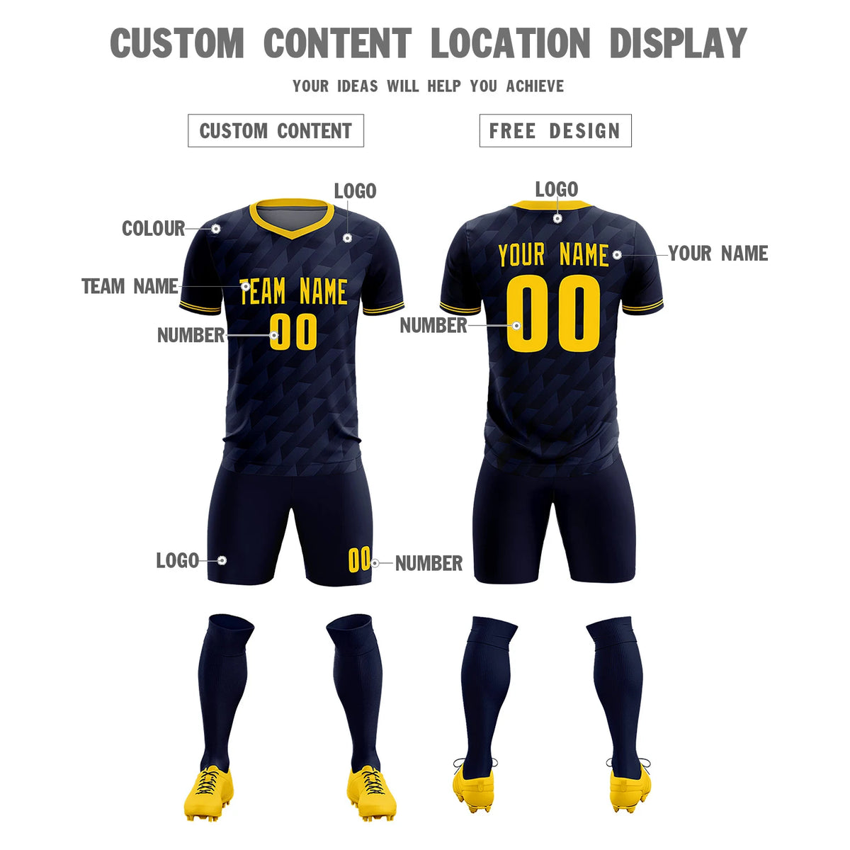 Custom Navy Gold01 Training Uniform Soccer Sets Jersey