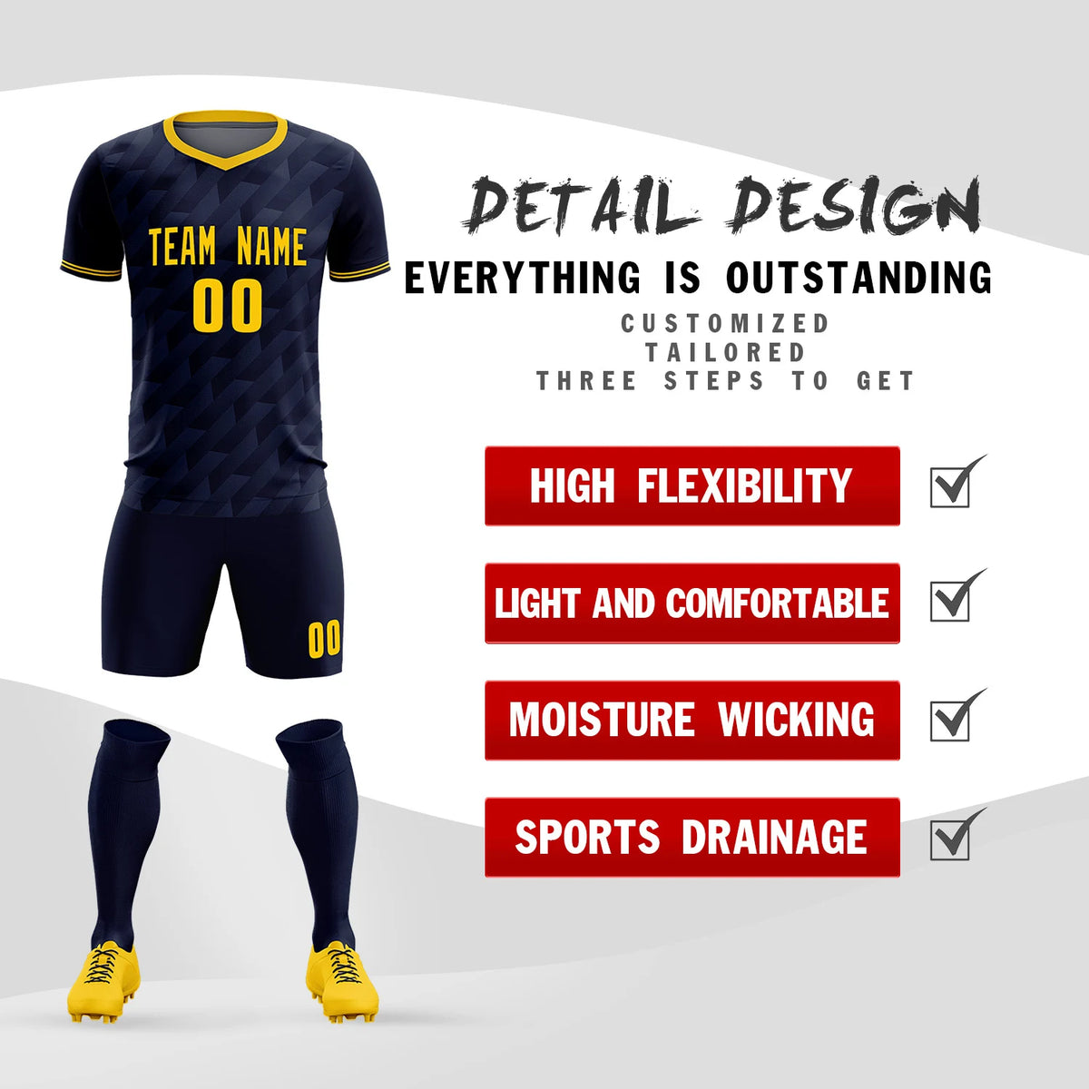 Custom Navy Gold01 Training Uniform Soccer Sets Jersey