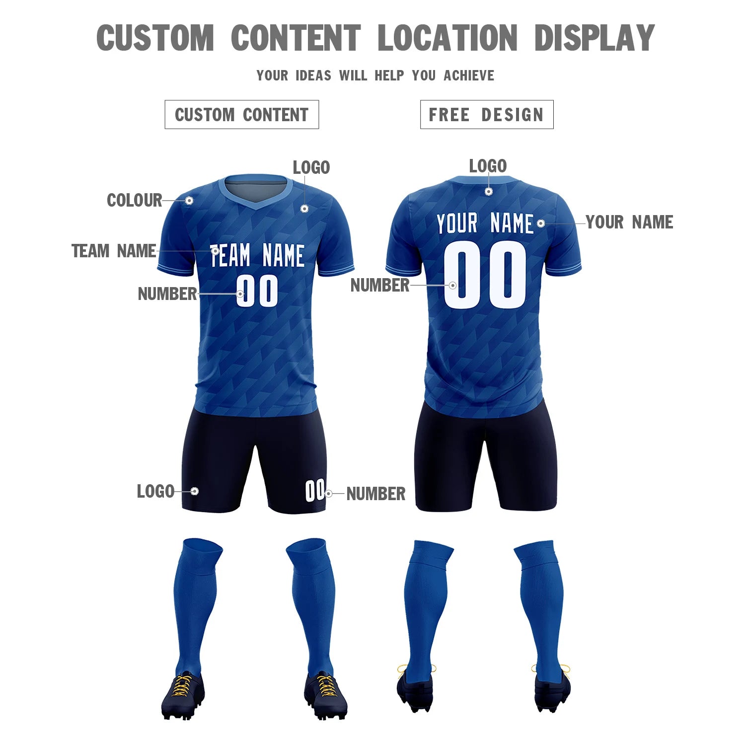 Custom Royal Blue Light Blue Training Uniform Soccer Sets Jersey