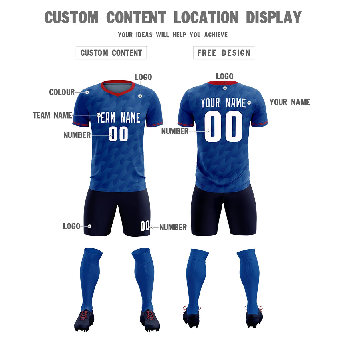 Custom Royal Blue Red Training Uniform Soccer Sets Jersey